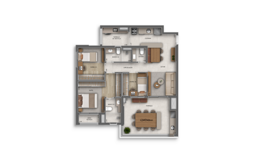 3 dorms (1 suíte) |  97m² - torre 2 (Perspectiva artística) 