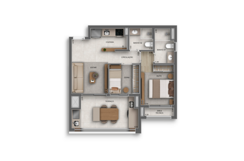 2 dorms ( 1 suíte) | 59m² - torre 1 (Perspectiva artística)