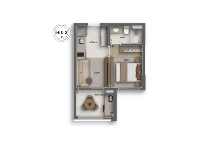 1 Suíte | 32m² - torre 1 (Perspectiva artística) 