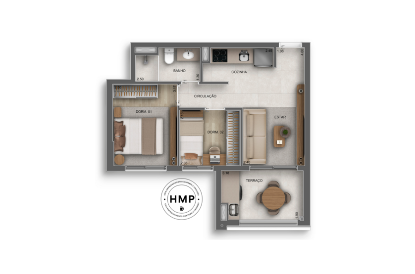 2 dorms | 45m² - torre 1 (Perspectiva artística) 