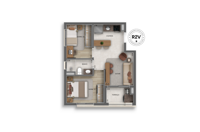 2 dorms | 44m² (prescpetiva arstísitca) 