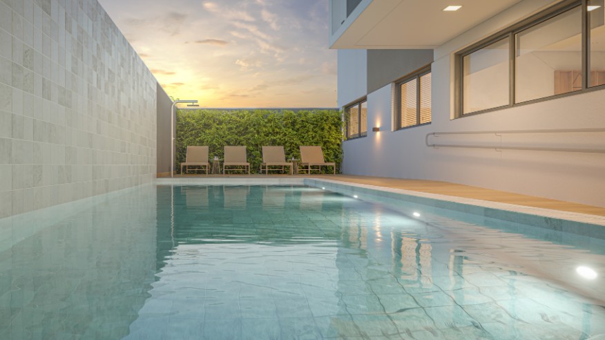 Piscina Adulto com Solarium e Ducha (prespectiva artística)