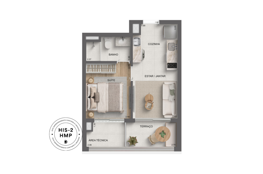 33m² | 1 suíte (Prespectiva artísitca)