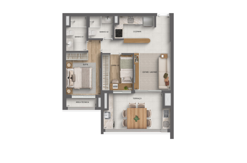 61m² | 2 dormis. (1 suíte) (Prespectiva artísitca)