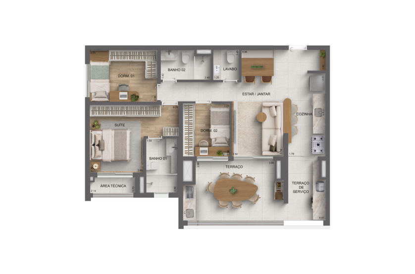 93m² | 3 dorms. (1 suíte) (Prespectiva artísitca)