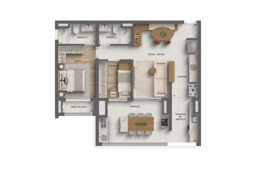 79m² | 2 dorms. (1 suíte) (Prespectiva artísitca)