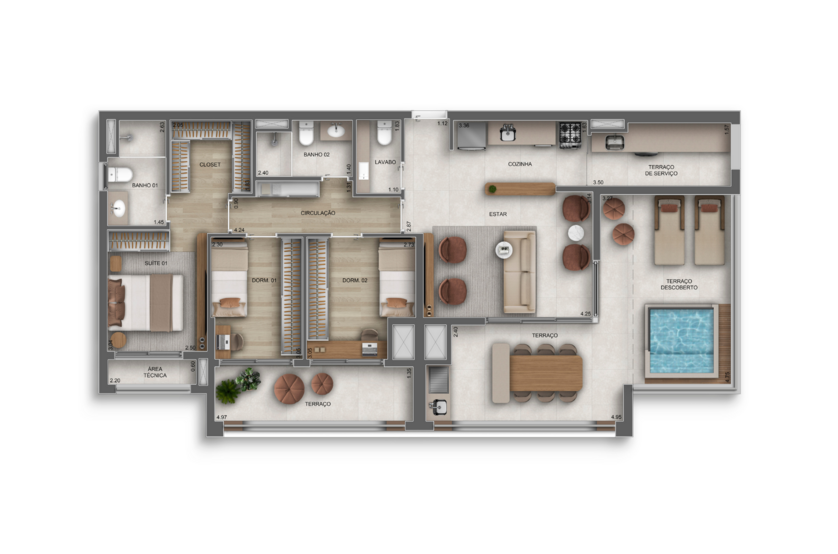 Penthouse 3 Dorms (1 Suíte) I 122m² - torre 1 (Perspectiva artística) 