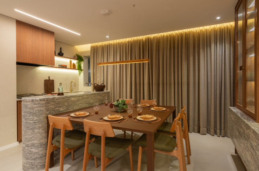 Terraço com churrasqueira a carvão - 97m² (Foto do decorado)