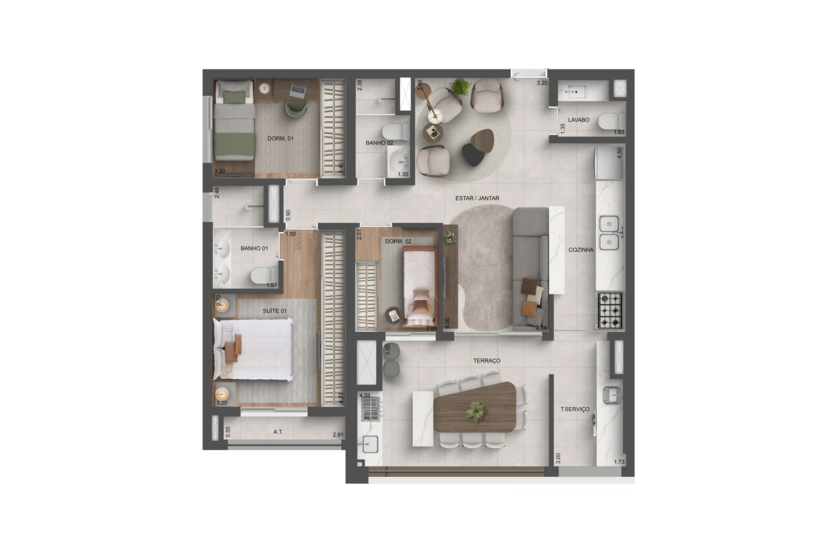95m² | 3 Dorms. (1 suíte) (Prespectiva artística)