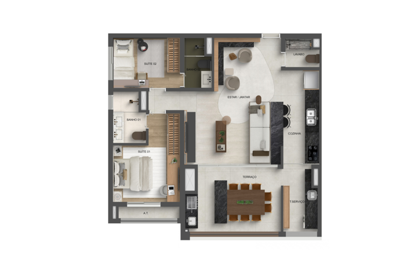 95m² | 2 suítes (Prespectiva artística)
