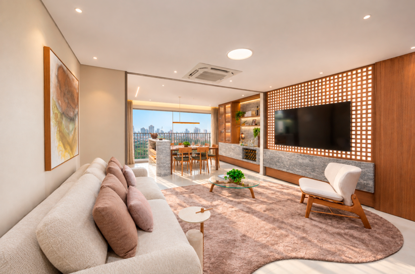 Living do apartamento de 97m² (Foto do decorado)
